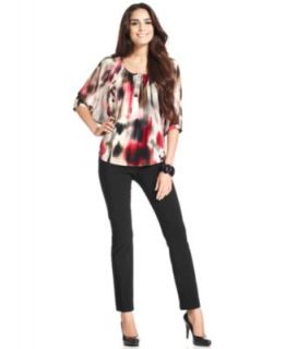 Style&co. Petite Butterfly Sleeve Graphic Print Blouse & Slim Ankle
