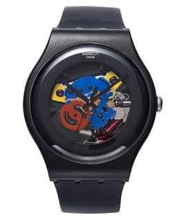 Swatch Watch, Unisex Swiss Black Lacquered Black Silicone Strap 41mm