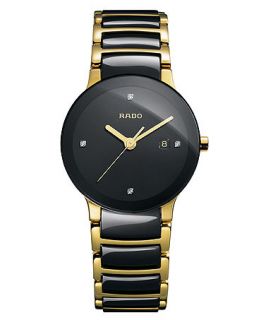 Rado Watch, Womens Swiss Centrix Diamond Accent Black Ceramic and