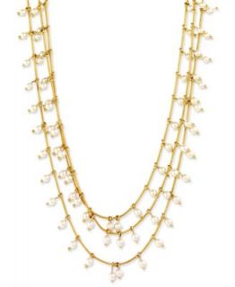 Anne Klein Necklace, Gold tone Three Row Imitation Pearl Layered