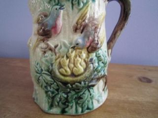 Gorgeous Antique Majolica 6 25 Birds Feeding Young Nest Pitcher Book