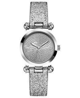 GUESS Watch, Womens Silver Tone Glitter Leather Strap 33mm U0057L1