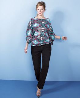 INC International Concepts Plus Size Dolman Sleeve Printed Sequined