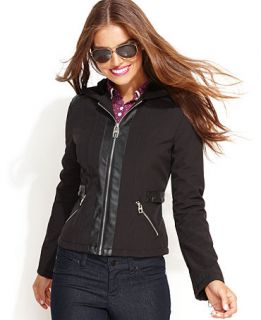 Miss Sixty Jacket, Hooded Faux Leather Trim   Womens Coats