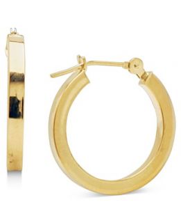 14k Gold Earrings, Polished Square Hoops