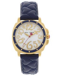 Betsey Johnson Watch, Womens Navy Blue Quilted Patent Leather Strap