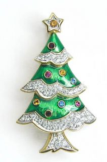 Swarovski Crystal Rhinestone Christmas Tree Brooch Pin Mint