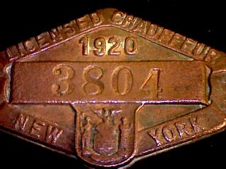 1920 New York State Chauffeurs License Badge Louis Markowitz