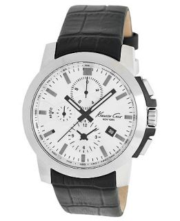 Kenneth Cole New York Watch, Mens Chronograph Black Leather Strap