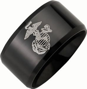 Black Finished Stainless Steel US Marine Corps Ring