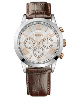 Hugo Boss Watch, Mens Chronograph Brown Leather Strap 43mm 1512728