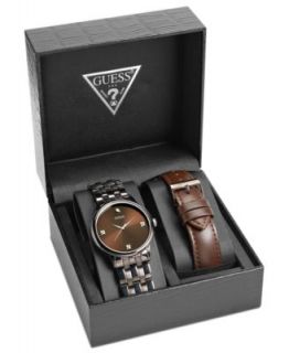 GUESS Watch Set, Mens Diamond Accent Interchangeable Brown Ion Plated