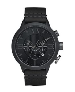 Armani Exchange Watch, Mens Chronograph Black Leather Strap 48mm