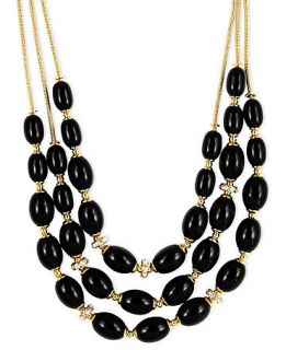 Anne Klein Necklace, 17 Multi Row Gold Jet and Crystal Necklace