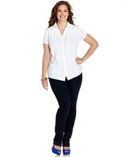 Style&co. Plus Size Short Sleeve Seamed Shirt & Embroidered Straight