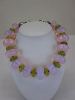 MASHA ARCHER Rose Opalite Milkglass & Peridot Single Strand Necklace