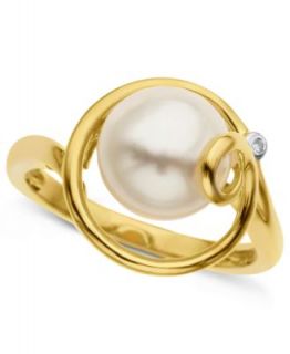 Majorica Pearl Ring, 18k Gold over Sterling Silver Organic Man Made