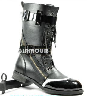 Punk Gothic Mens Black Buckle Military Combat Boots Lace Up Shoes