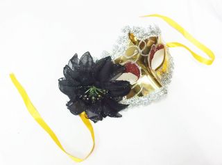 or Women Flower Luxury Masquerade Party Mask Feather n Glitter Gold