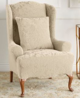 Sure Fit Slipcovers, Stretch Royal Diamond Wing Chair Cover