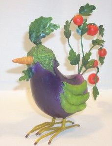 Eggplant Tomatos Pea Pods Carrot Lettuce Vegetable Rooster Figurine