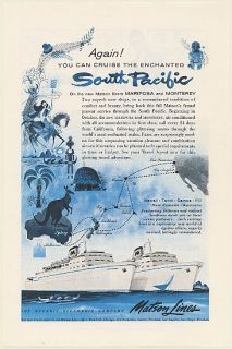 1956 Matson Lines Mariposa Monterey SHIP Cruise South Pacific Route