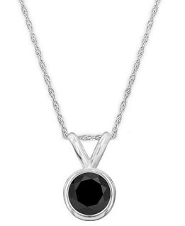 14k White Gold Necklace, Round Cut Black Diamond Pendant (1/4 ct. t.w