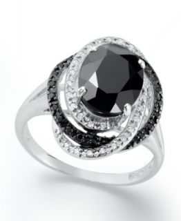 Sterling Silver Ring, Black and White Diamond (1/5 ct. t.w.) and Onyx