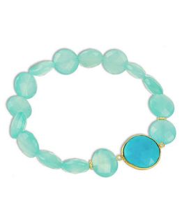 18k Gold Over Sterling Silver Bracelet, Blue Chalcedony and Turquoise