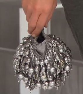 Mary Frances Heirloom Beaded Bag Embellished Silver Wristlet Bag
