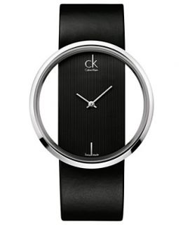 ck Calvin Klein Watch, Womens Swiss Glam Black Leather Strap 42mm