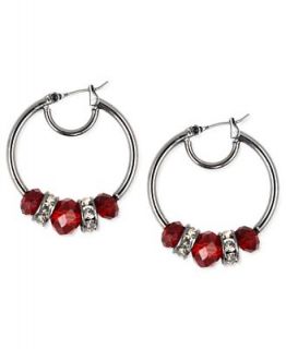 Nine West Earrings, Silver Tone Red Bead Drop Earrings
