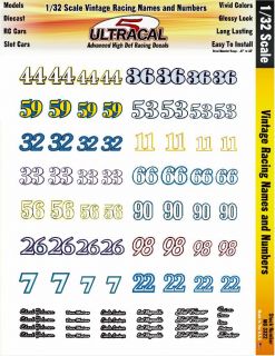 MG3322   1/32 Scale UltraCal High Def Decals Vintage Names & Numbers