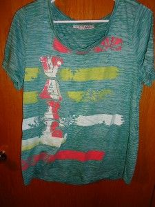 Maurices Green Striped Short Sleeved Burn Out Shirt Top XXL 1 Plus