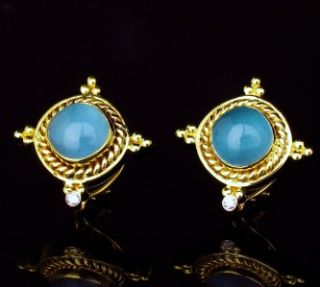 Mazza 8 00CWT Aquamarine Diamond 18K Gold Earrings