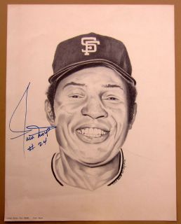 WILLIE MAYS GIANTS #24 SIGNED AUTO 14X18 BASEBALL LITHO by VINCE