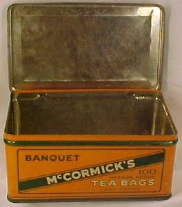 Vintage BANQUET McCORMICKS ORANGE PEKOE TEA BAGS TIN Nice Cond