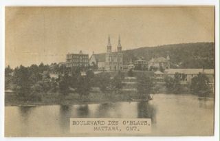 Mattawa Ontario Boulevard Des OBlats Postcard Church with 2 Steeples