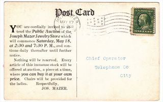McAlester Oklahoma Jos Mazer 1912 Jewelry Store Interior Postcard