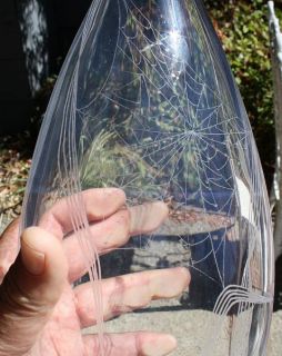 15 3 4 Tall Kosta Engraved Spiderweb Art Glass Vase by Vicke