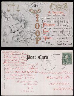 Postcard Oddfellows Recipe Lodge Art 1915 Fraternal Brotherhood
