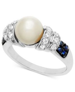 Sterling Silver Ring, Cultured Freshwater Pearl (8mm) and White Topaz