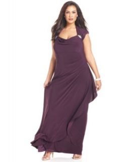 Xscape Plus Size Dress, Cap Sleeve Lace Ruffled Gown   Plus Size