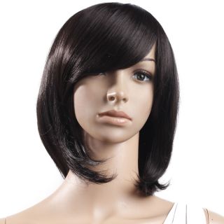 16 5 inch Stunning Medium Black Turnup Side Bang Hair Wig Womens