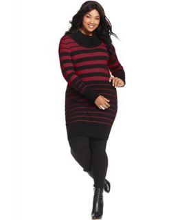 Pink Rose Plus Size Sweater, Long Sleeve Striped Tunic