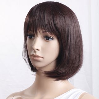 New Popular 15 8 inch Medium Turnup Side Bang Hair Wig Brown Cosplay