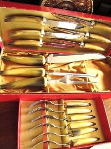Vintage Sheffield Cutlery Meat Carving Set Knife Fork Box SCC Bakelite
