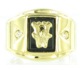 Black Onyx Mens Initial Signet Ring Gold GE w Sz 10