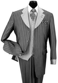 Mens 3 Piece Luxurious Classic Gangster Pinstripe Wool Feel Suit
