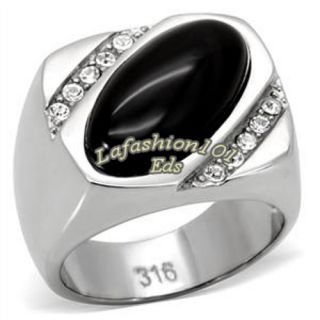 10ct Onyx 316L Stainless Steel Mens Ring Size 9 10 11 12 13